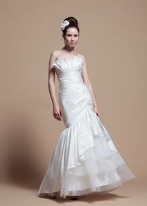 Custom Made Mermaid Strapless Wedding Dress With Brush Train
