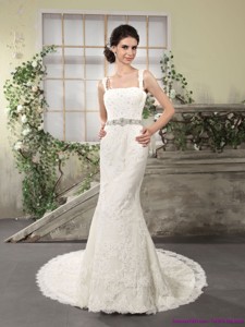 Flirting Lace Straps Wedding Dress With Court Train