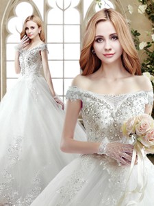 Hot Sale Court Train Off the Shoulder Wedding Dress with Beading and Lace 