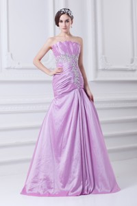 Strapless Lilac Taffeta Appliques With Beading Prom Dress
