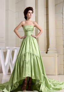 Custom Made Yellow Green Prom Celebrity Dress Strapless Court Train In