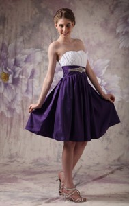 White And Purple Sweetheart Knee-length Taffeta Beading And Ruch Prom Homecoming Dress