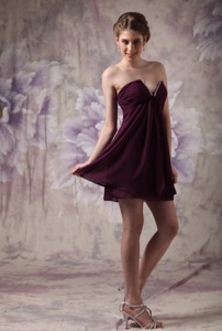 Modest Dark Purple Prom Cocktail Dress V-neck Chiffon Beading Mini-length