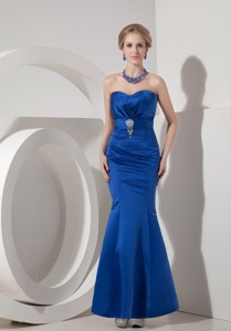 Modest Royal Blue Evening Dress Mermaid Sweetheart Elastic Woven Satin Beading Ankle-length