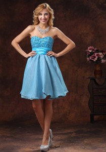 Baby Blue Sweetheart Beaded Decorate Prom Dress With Mini-length In Cocktail