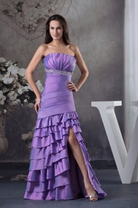 Beading And Ruffled Layers Column Strapless Long Prom Dress