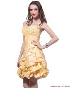 Gold Mini Length Prom Dress With Beading And Pick Ups