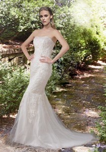Beautiful Lace Strapless Wedding Dress With Brush Train