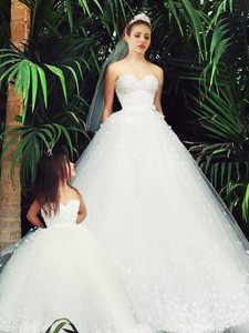 Delicate A Line Sweetheart Wedding Dress With Appliques And New Style Applique Flower Girl Dress I