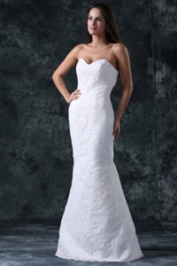 Column Sweetheart Floor-length Lace White Wedding Dress 