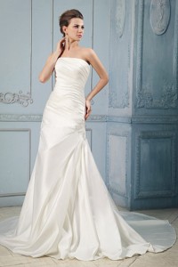 Simple Wedding Dress With Ruching and Appliques Court Train For Custom Made 