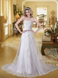 Lace Strapless Empire Court Train Beading Wedding Dress For Garden