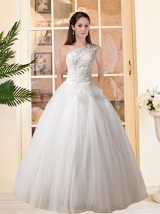 Cute One Shoulder Ball Gown Wedding Dress with Appliques 