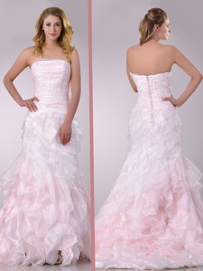Most Popular Sweep Train Ruffled Light Pink Wedding Dress in Organza 