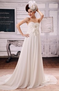 Wedding Dress With Hand Made Flowers Chiffon And Court Train