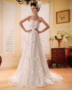 Beautiful Lace Wedding Dress With Sash Strapless In Wedding Party