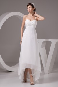 Spaghetti Straps High-low White Wedding Dress with Appliques 