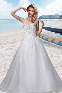 A Line Beading Sweetheart White Wedding Dress
