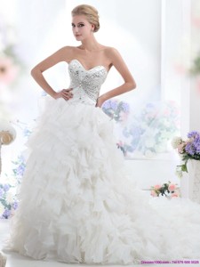Sweetheart White Wedding Dress With Rhinestones And Ruffles