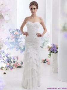 Elegant Sweetheart Wedding Dress With Ruching And Ruffled Layers