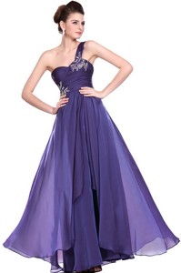 New Arrivals One Shoulder Purple Prom Dress With Beading