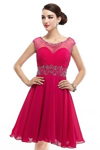 Beautiful Mini Length Scoop Hot Pink Prom Dress With Cap Sleeves