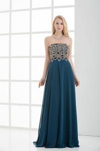 Empire Floor-length Beading Navy Blue Dress for Prom