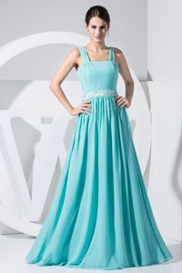 Beading Decorate Wasit Aqua Blue Empire Prom Dress For Formal Evening