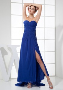 High Slit Sweetheart Neckline Watteau Train Blue Chiffon Prom Dress
