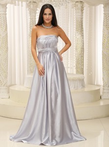 Sliver Mother Of The Bride Dress Elegant With Strapless Ruched Bodice For Military Ball