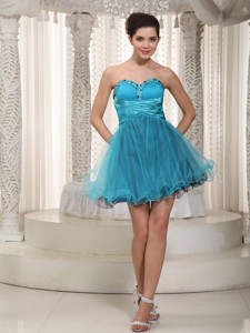 Teal Sweetheart Mini-length Tulle Beading Prom Cocktail Dress