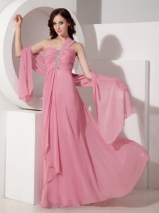 Exquisite Pink Empire Floor-length Chiffon Prom Dress with One Shoulder