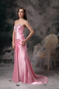 Rose Pink Empire Prom Evening Dress Sweetheart Brush Train