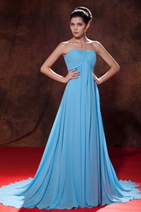 Lovely Aqua Blue Empire Strapless Evening Dress Court Tain Chiffon Ruch