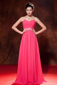 Coral Red Empire Celebrity Dress Sweetheart Chiffon Beading Floor-length