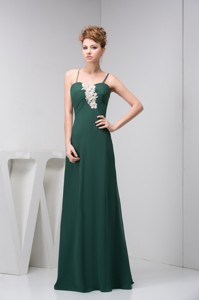 Appliqued Dark Green Prom Holiday Dress with Spaghetti Straps