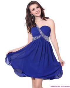 Romantic One Shoulder Beading Prom Dress With Criss Cross