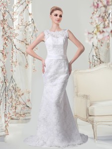 Elegant Mermaid Lace Brush Train Backless Wedding Dress