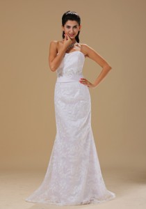 Strapless Lace Over Skirt Beaded Decorate Waist For Wedding Dress 