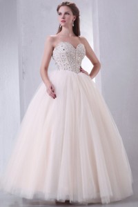 Lace Up Beaded Sweetheart Wedding Dress With Tulle