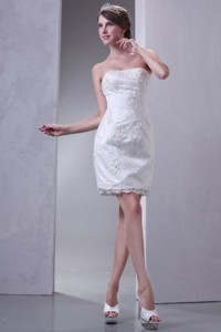 Column Strapless Mini-length Lace Wedding Dress with Lace Up 