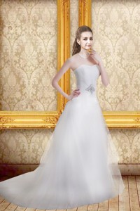 Romantic A Line Beading Wedding Dress With Sweetheart