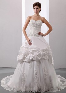 Pick-ups Sweetheart Court Train Wedding Dress Taffeta New Style