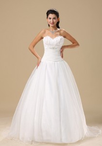 Sweetheart Neckline Ruch And Beading Decorate Bodice Court Train Organza Popular Style Wedding