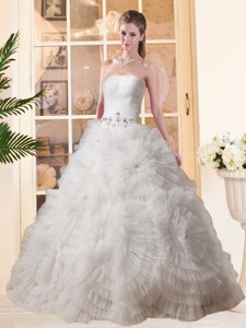 Most Popular Puffy Strapless Beading Wedding Dress With Floor-length