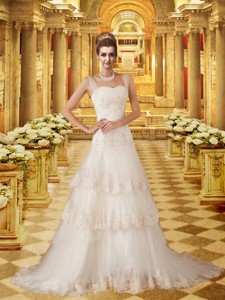 Pretty Princess Straps Wedding Dress with Court Train 