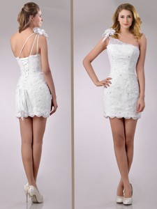 Wonderful One Shoulder Lace Short Bridal Dress With Beading