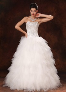 Tulle Ruffles Sweetheart Chic Floor-length Custom Made Wedding Dress