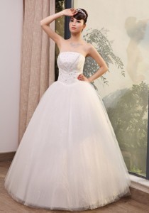 Bacharach Germany Lace With Beading Decorate Up Bodice Strapless Floor-length Tulle Wedd