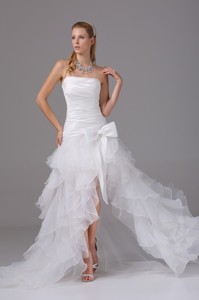 Strapless Ruching And Ruffles High-low Wedding Dress With Organza